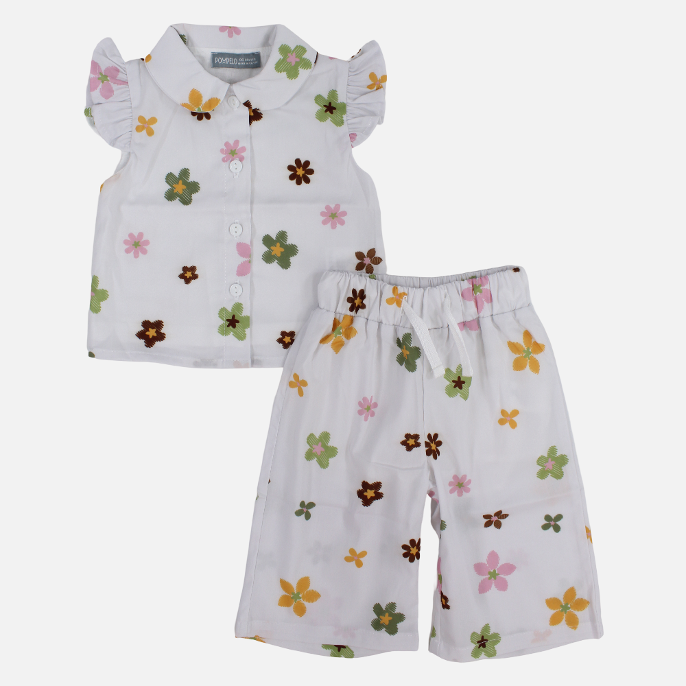 Baby Girls Cotton 2-Piece Outfit Set – Off-White with Cute Print