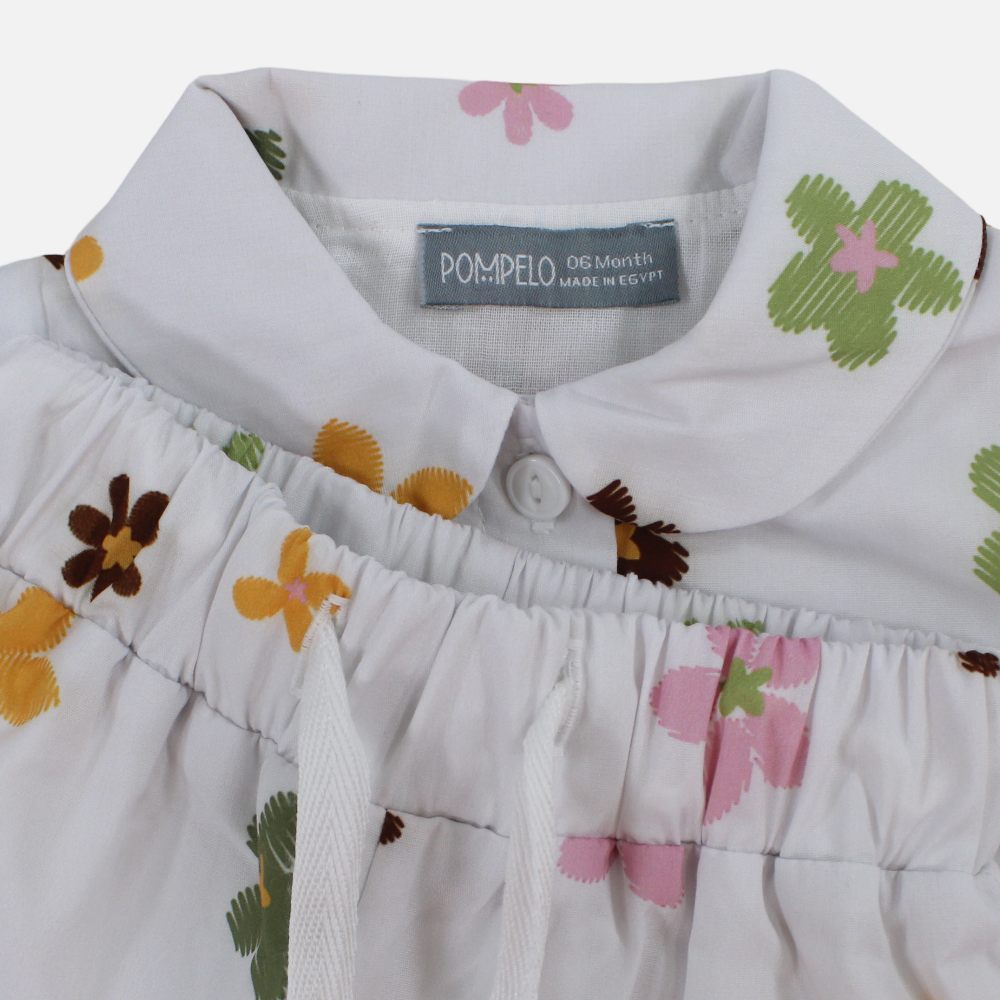 Baby Girls Cotton 2-Piece Outfit Set – Off-White with Cute Print