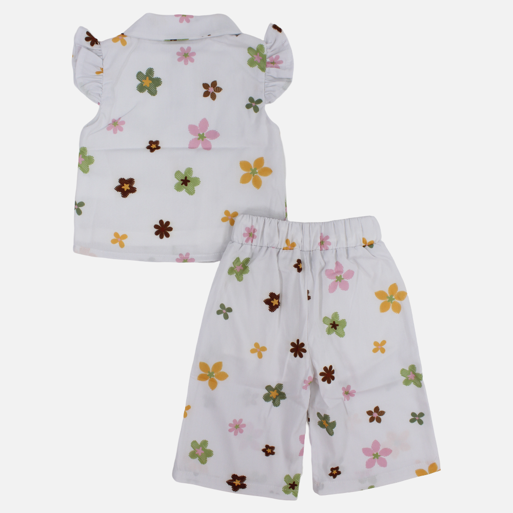 Baby Girls Cotton 2-Piece Outfit Set – Off-White with Cute Print