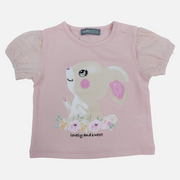 Baby Girls Cotton T-Shirt – Rose Pink with Bunny Print