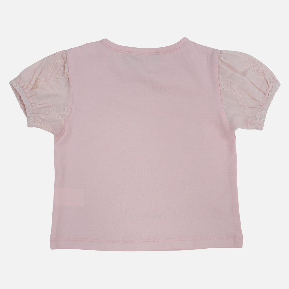 Baby Girls Cotton T-Shirt – Rose Pink with Bunny Print