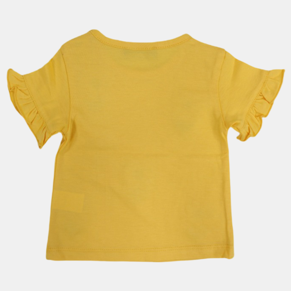 Baby Girls Short-Sleeved Cotton T-Shirt - Yellow with Flowers