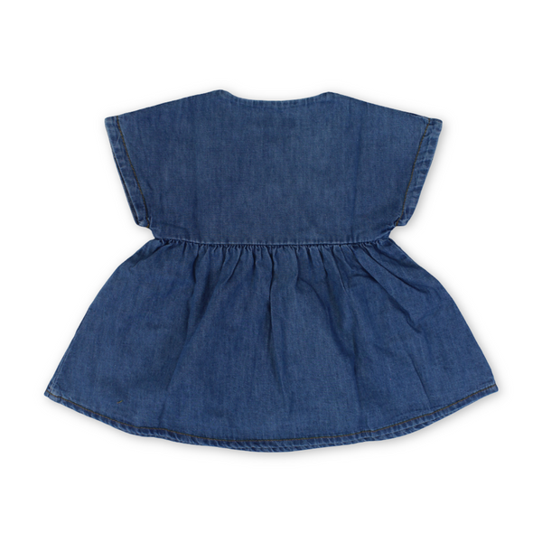 Baby Girls Denim Dress – Navy with Sunflower Embroidery