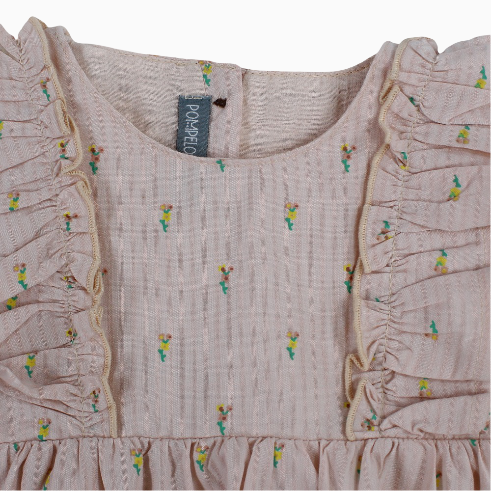 Baby Girls Cotton Dress – Salmon with Little Flowers