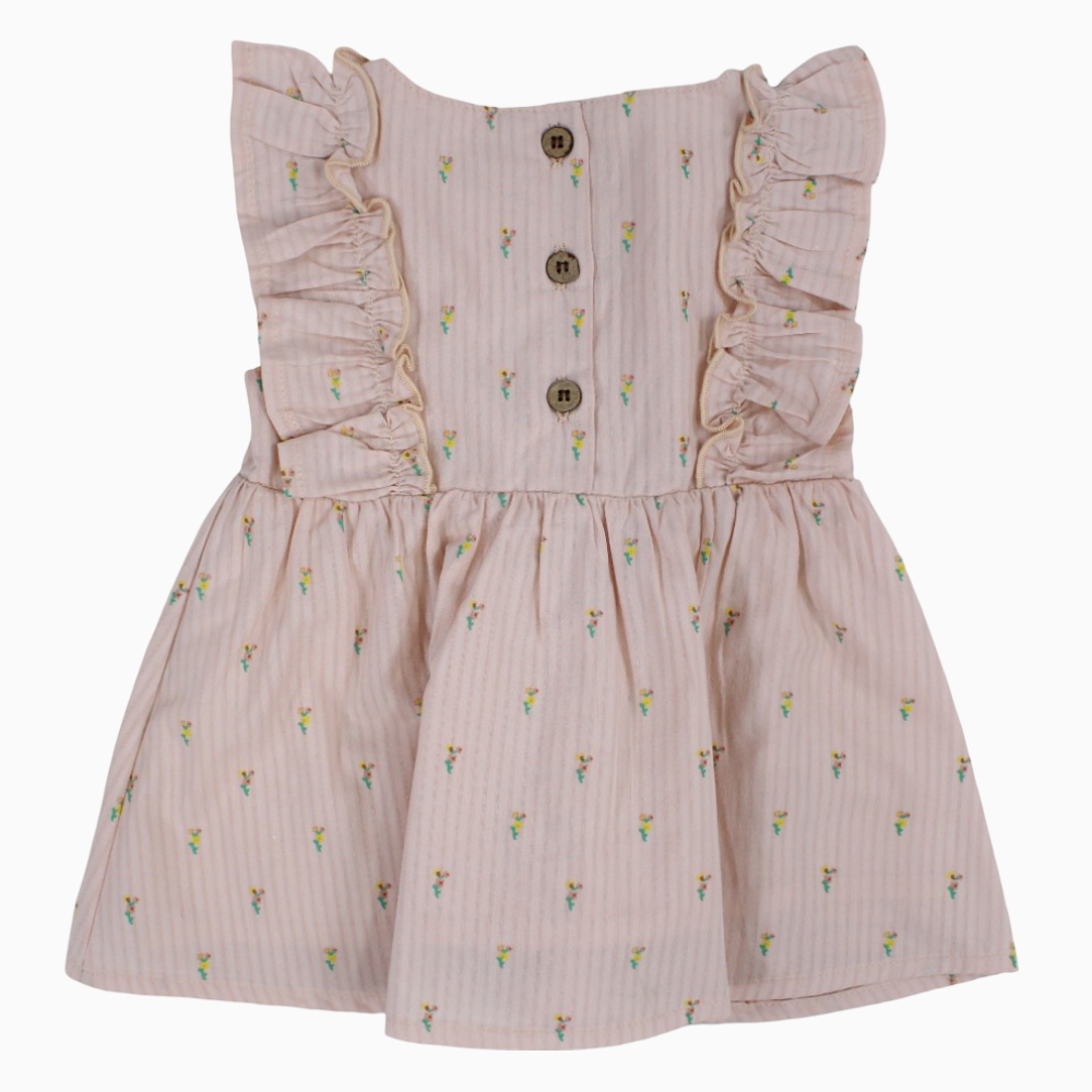 Baby Girls Cotton Dress – Salmon with Little Flowers