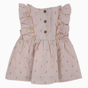 Baby Girls Cotton Dress – Salmon with Little Flowers