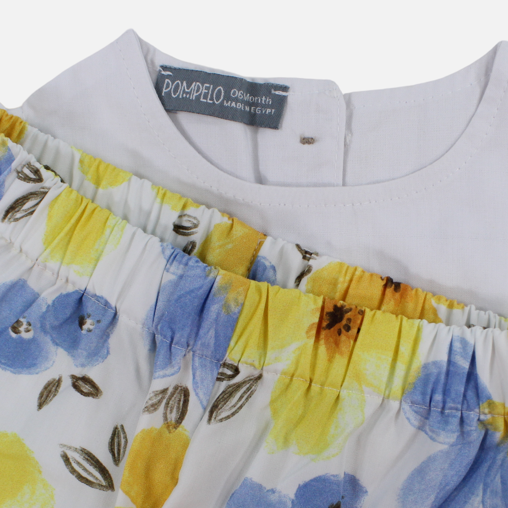 Baby Girls Cotton 2-Piece Outfit Set with Flowers Print
