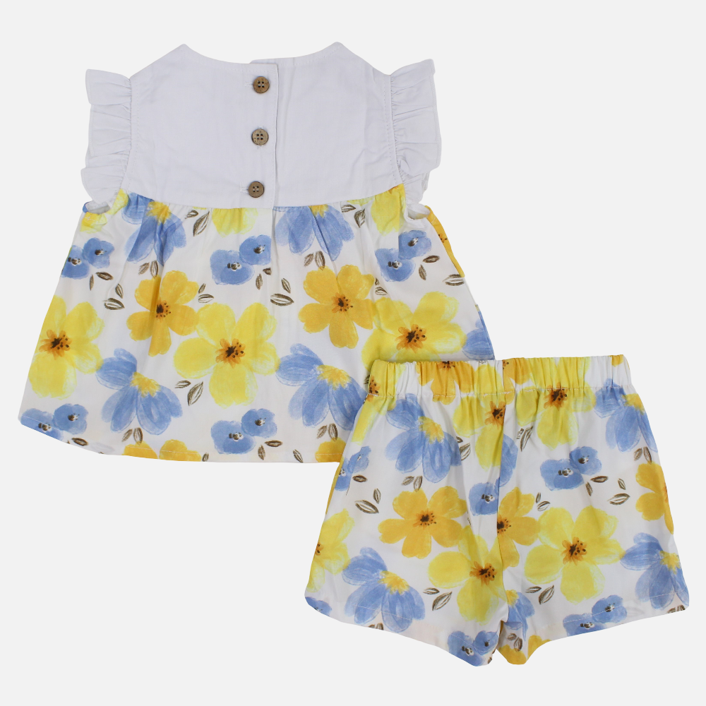 Baby Girls Cotton 2-Piece Outfit Set with Flowers Print
