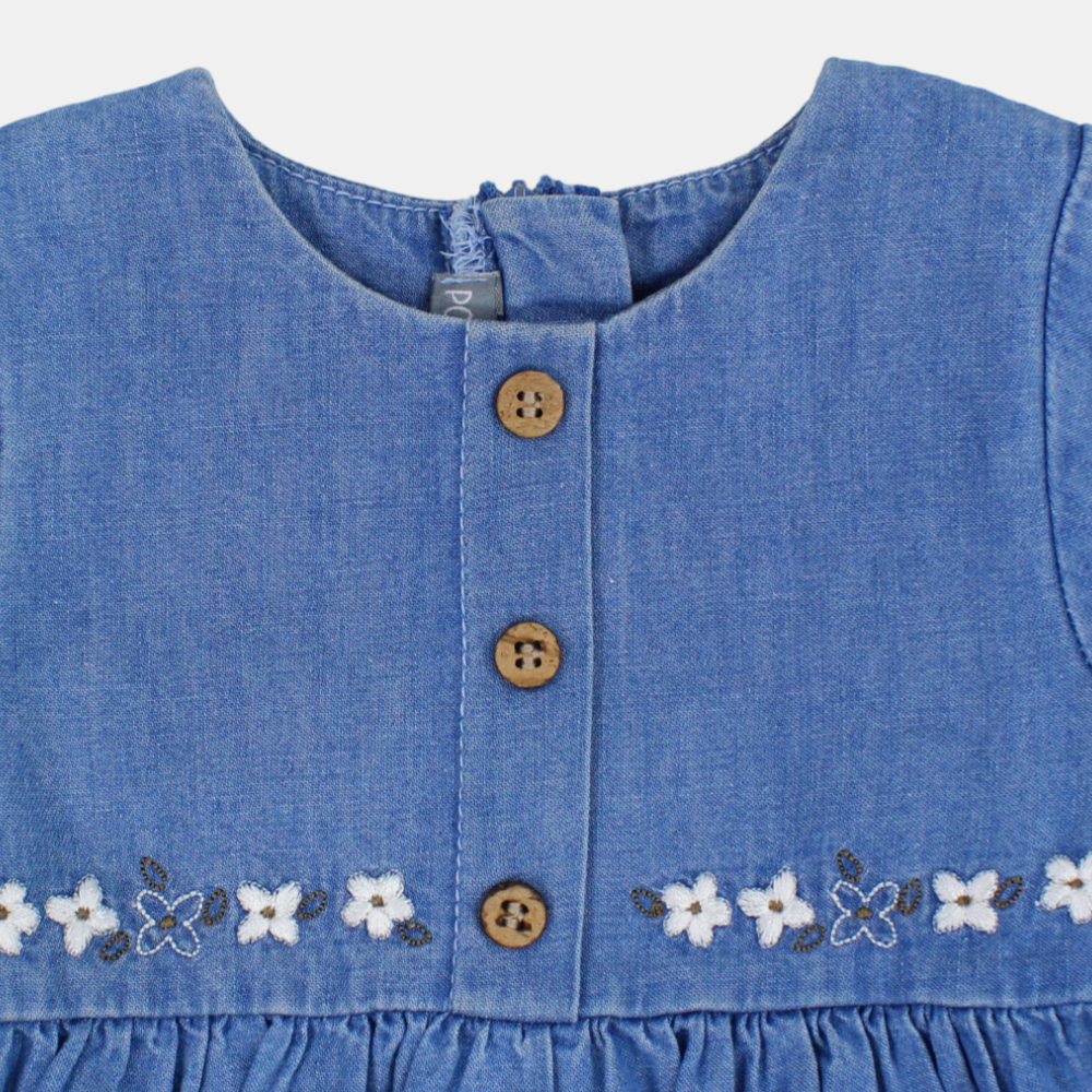 Baby Girls Dark Denim Short-Sleeved Dress