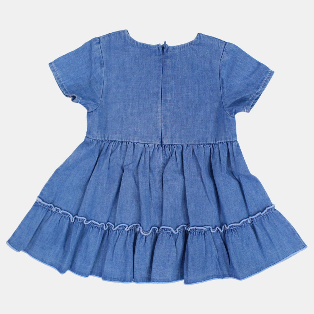 Baby Girls Dark Denim Short-Sleeved Dress