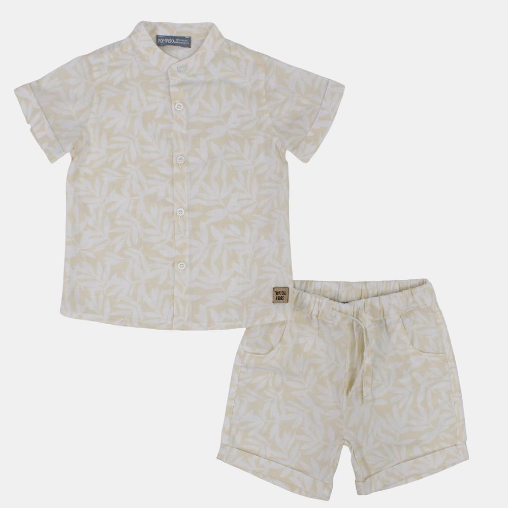 Baby Boys Cotton 2-Piece Outfit Set – Beige