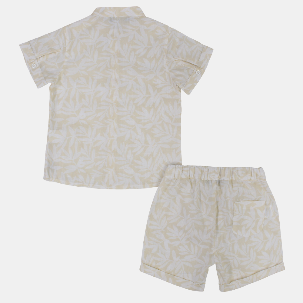 Baby Boys Cotton 2-Piece Outfit Set – Beige