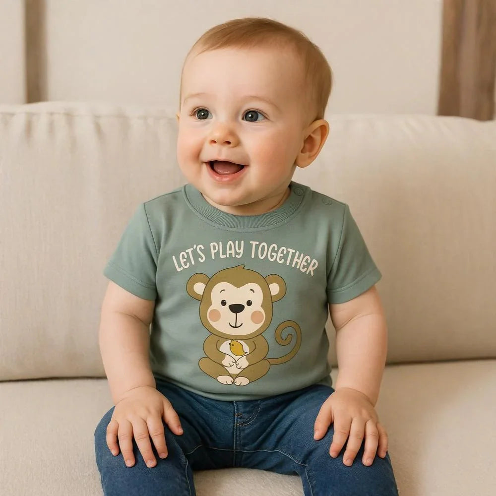 Baby Boys T-Shirt – Mint with Monkey Design