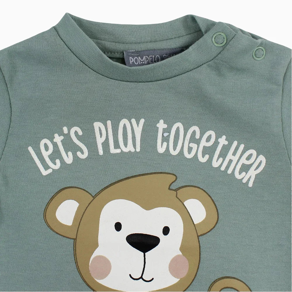 Baby Boys T-Shirt – Mint with Monkey Design