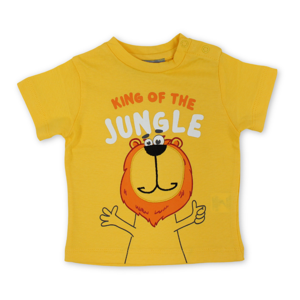 Baby Boys Cotton T-Shirt – Yellow with "King Of The Jungle " Print - Clothing - Pompelo