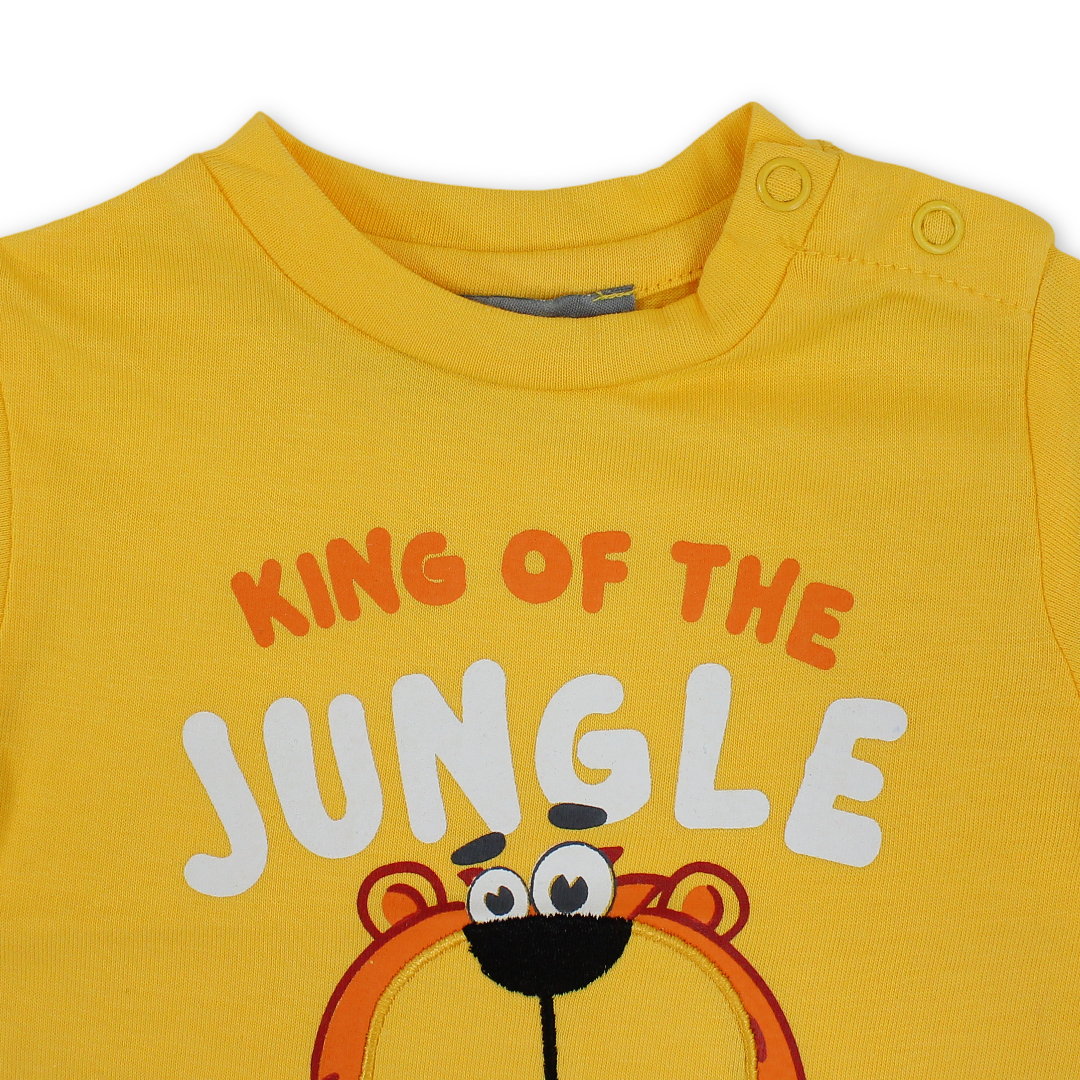 Baby Boys Cotton T-Shirt – Yellow with "King Of The Jungle " Print