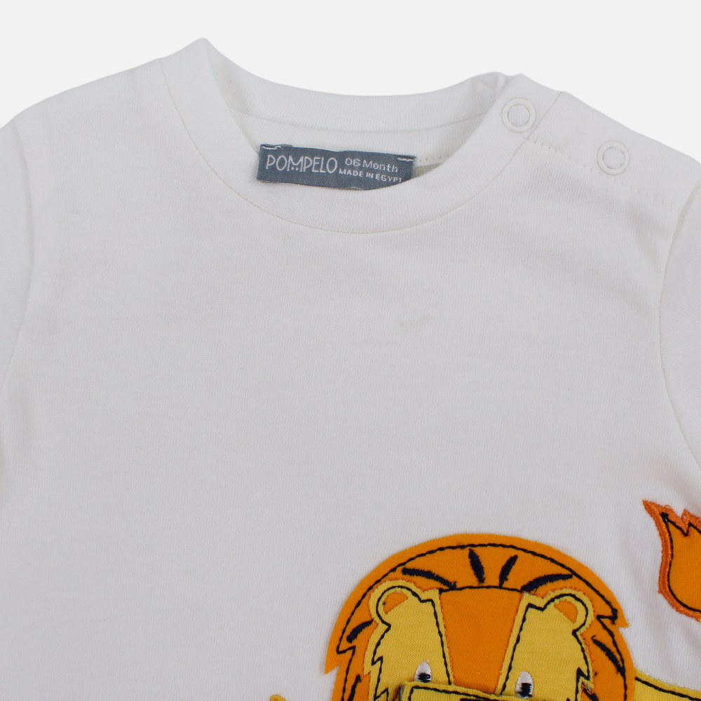 Baby Boys Cotton T-Shirt – Off-White with Roaring Lion Design