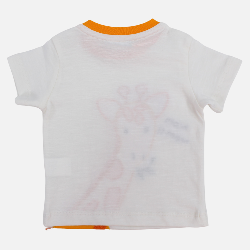 Baby Boys Cotton T-Shirt – Off-White with Giraffe Design