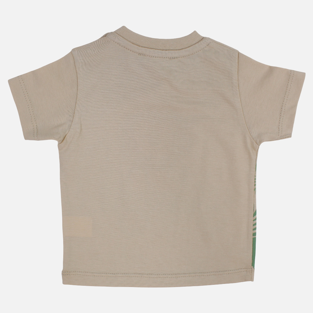Baby Boys Cotton T-Shirt - Beige with Safari Time Print