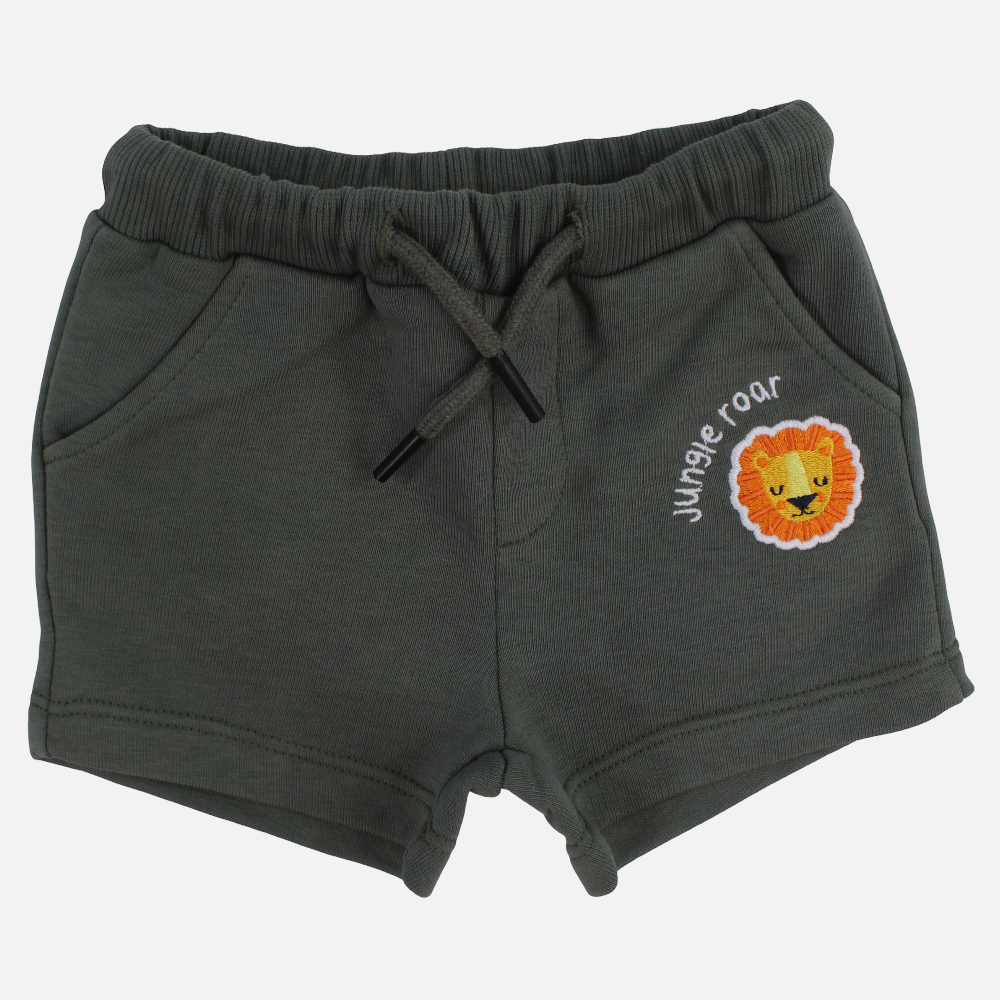 Baby Boys Shorts – Olive Green with Roaring Lion Design