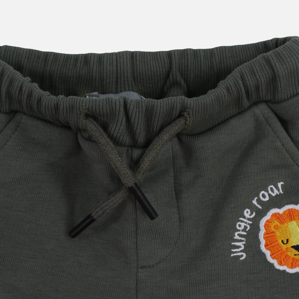 Baby Boys Shorts – Olive Green with Roaring Lion Design