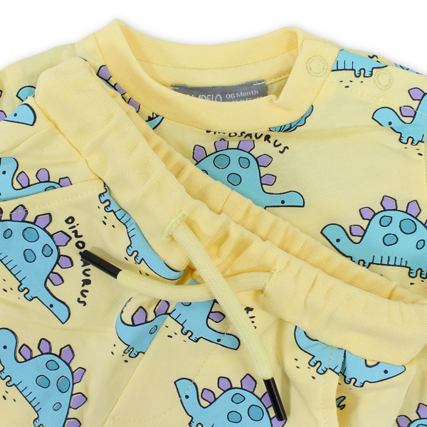 Baby Boys Cotton Outfit Set – Yellow with Dino Print