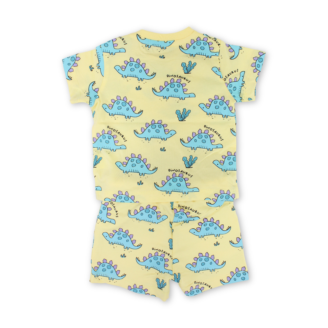 Baby Boys Cotton Outfit Set – Yellow with Dino Print