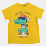 Baby Boys Cotton T-Shirt – Baseball Playing Crocodile