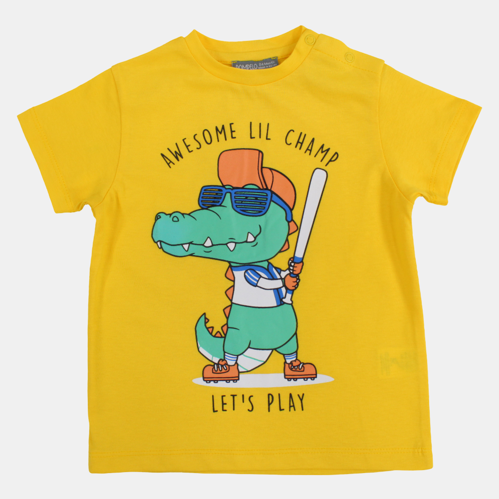 Baby Boys Cotton T-Shirt – Baseball Playing Crocodile