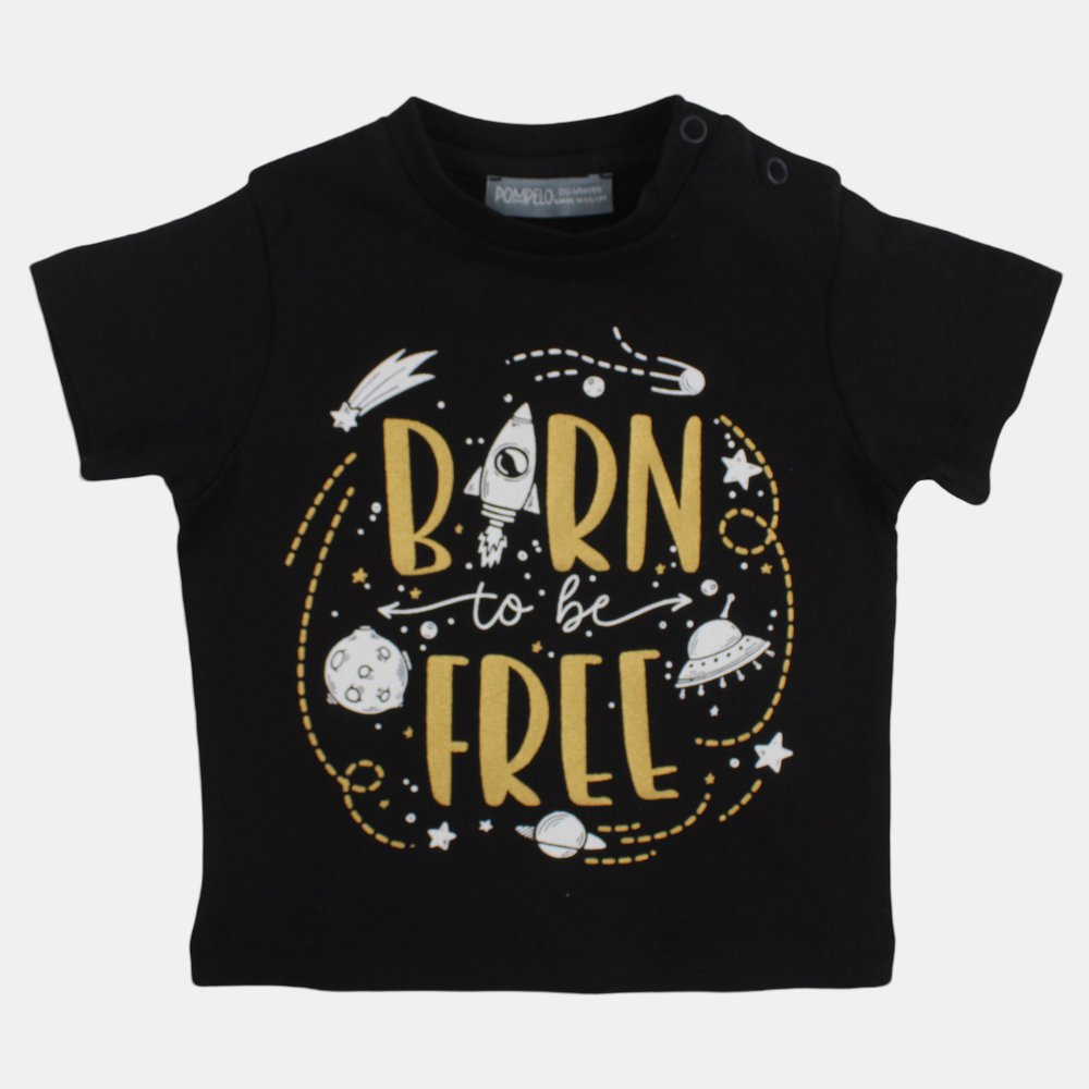 Baby Boys Cotton T-Shirt – Black "Born to be Free"