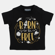Baby Boys Cotton T-Shirt – Black "Born to be Free"