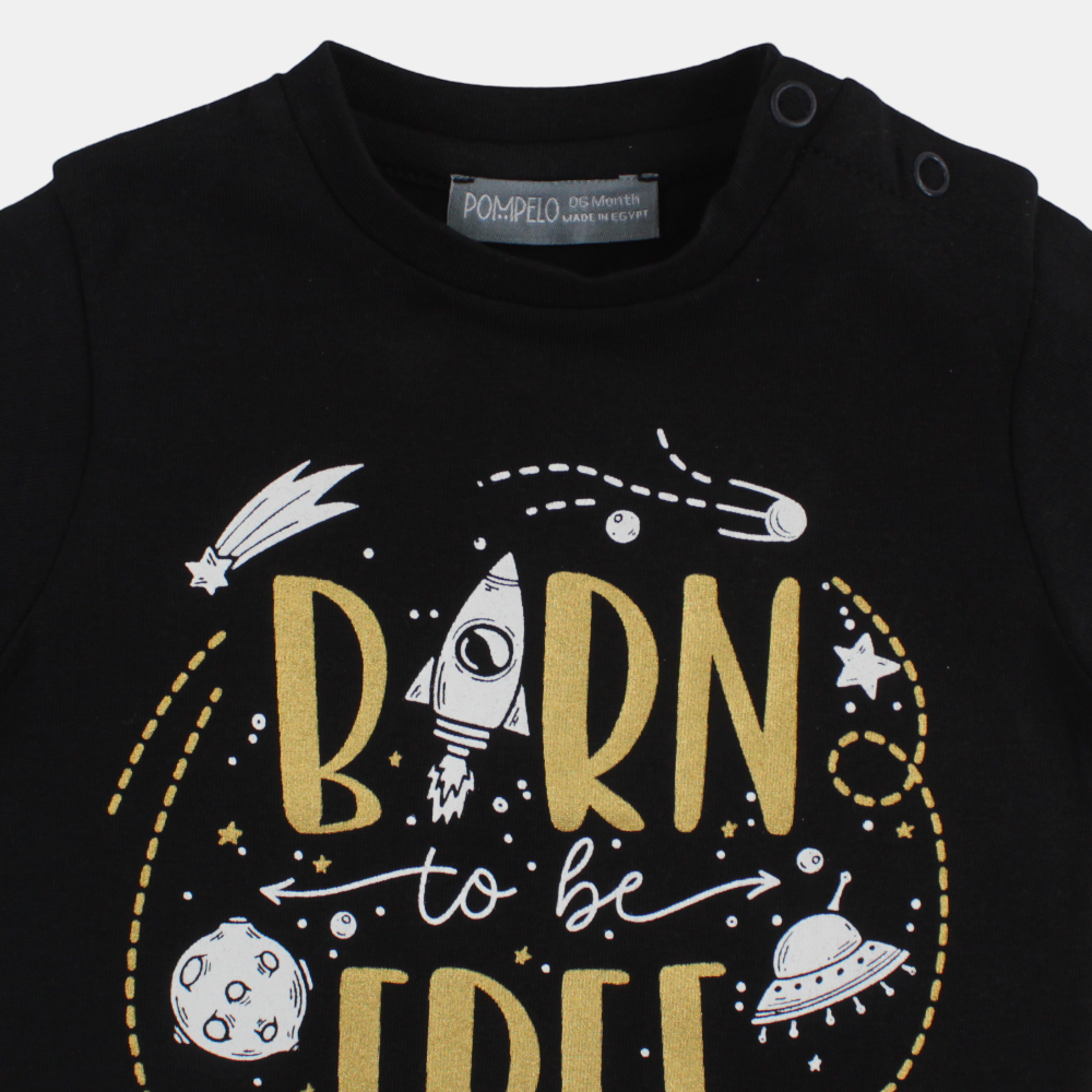 Baby Boys Cotton T-Shirt – Black "Born to be Free"