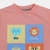 Baby Boys Cotton T-Shirt – Salmon with Animal Print