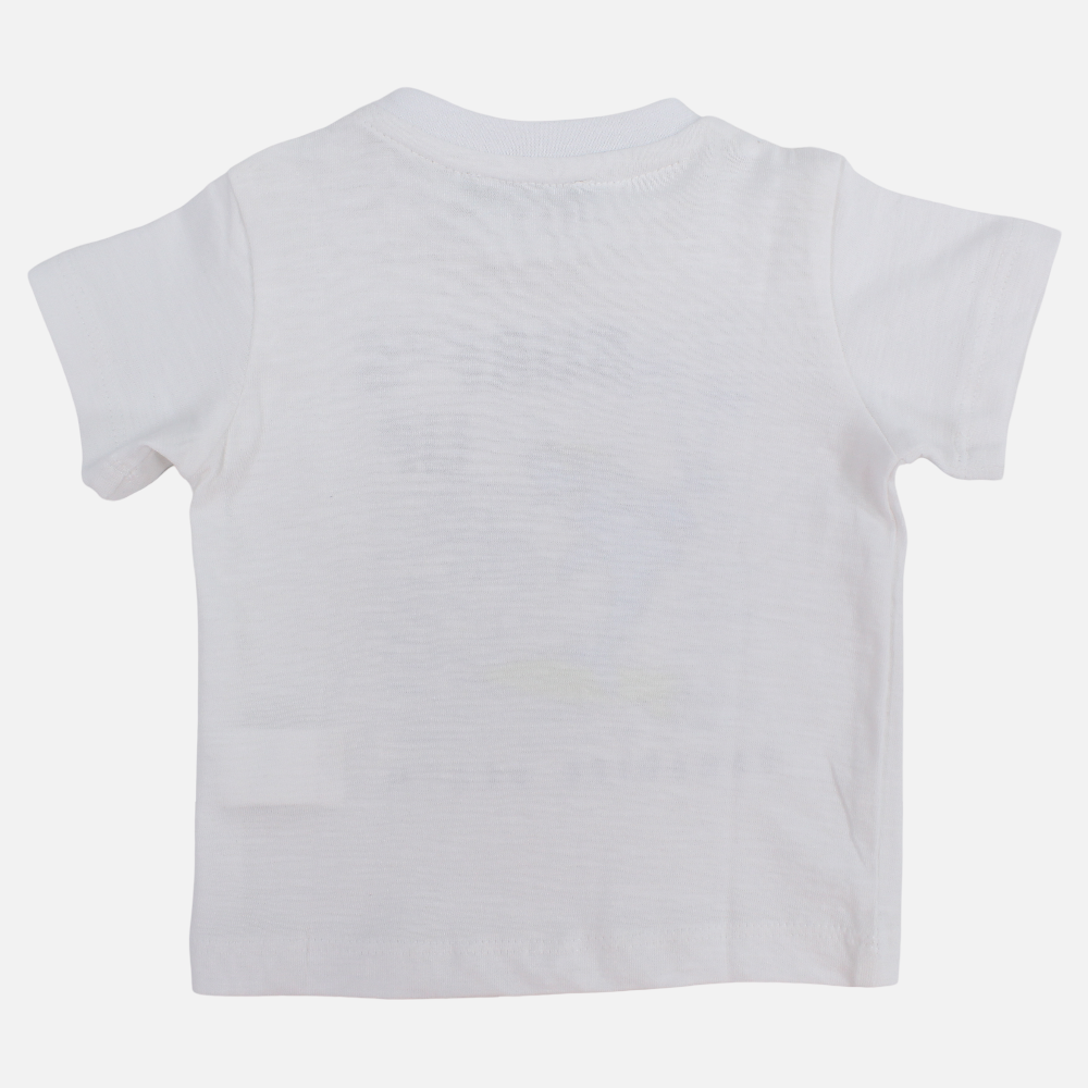 Baby Boys Cotton T-Shirt – White with Surfing Shark Design