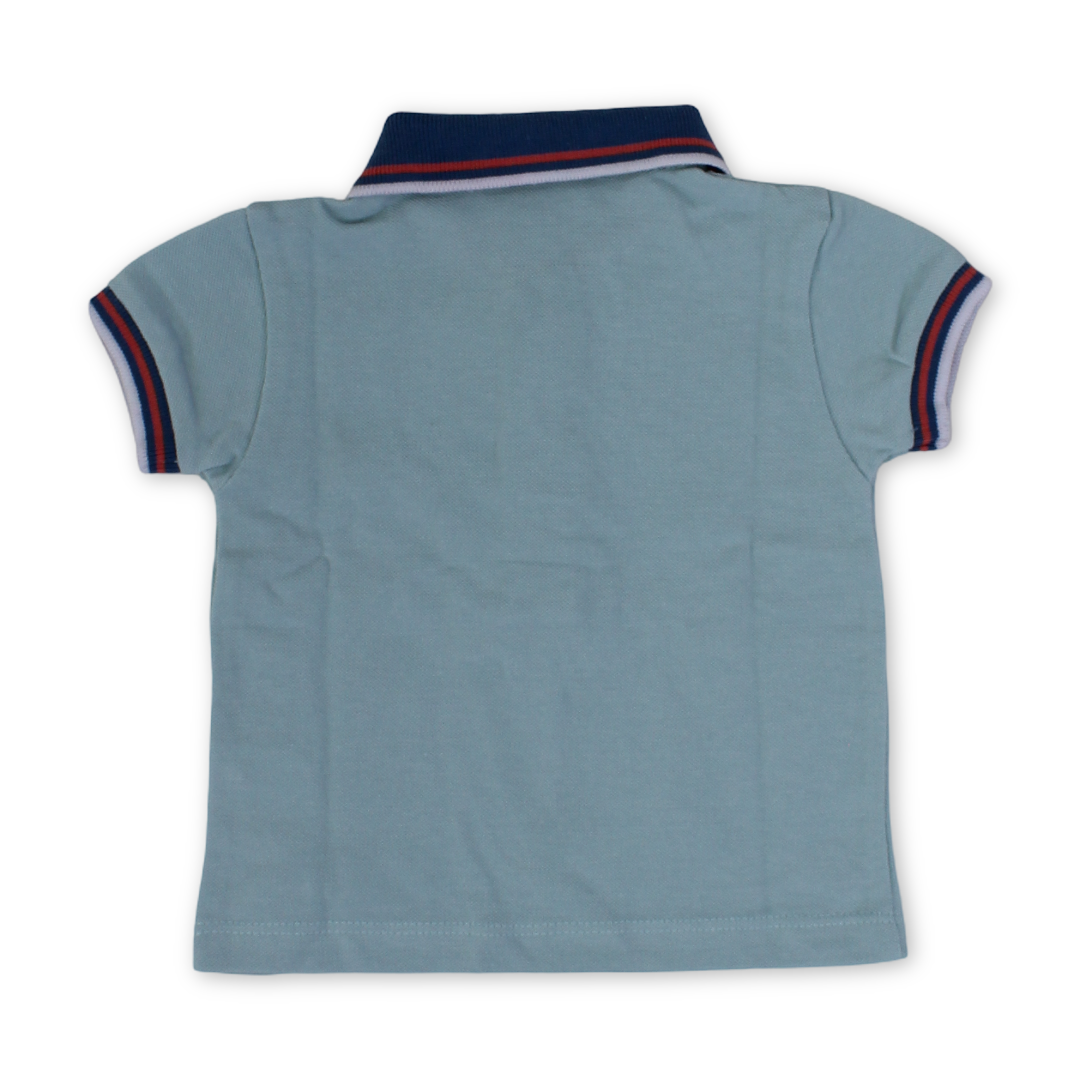 Baby Boys Cotton Polo – Aqua with Cars Embroidery