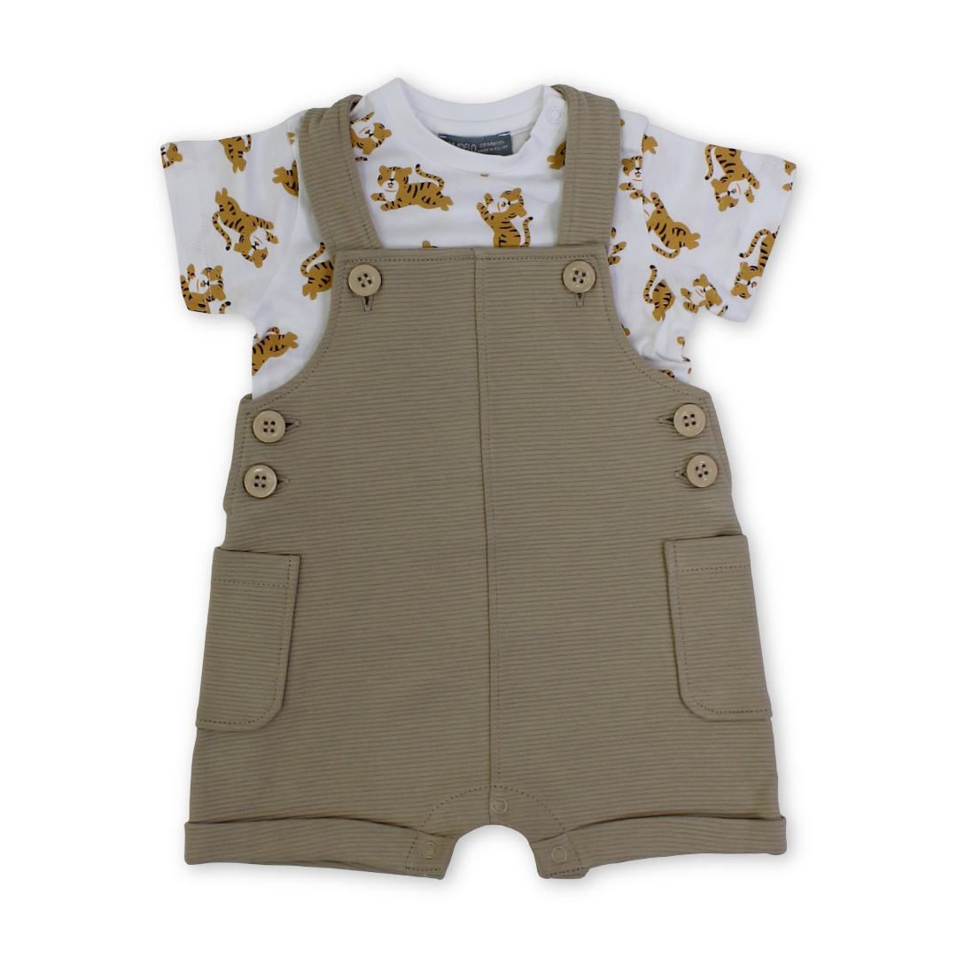 Baby Boys Cotton Outfit Set – Beige with Tiger Print