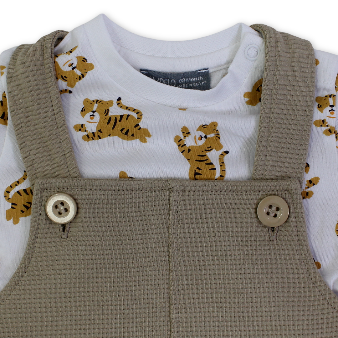 Baby Boys Cotton Outfit Set – Beige with Tiger Print