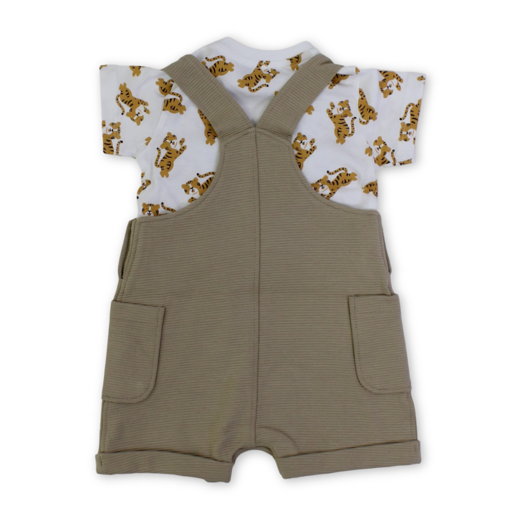 Baby Boys Cotton Outfit Set – Beige with Tiger Print