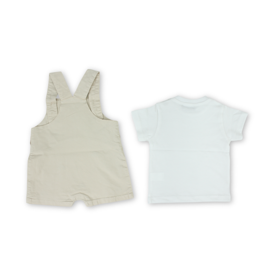Baby Boys Cotton 2-Piece Outfit Set – Beige with Car Embroidery