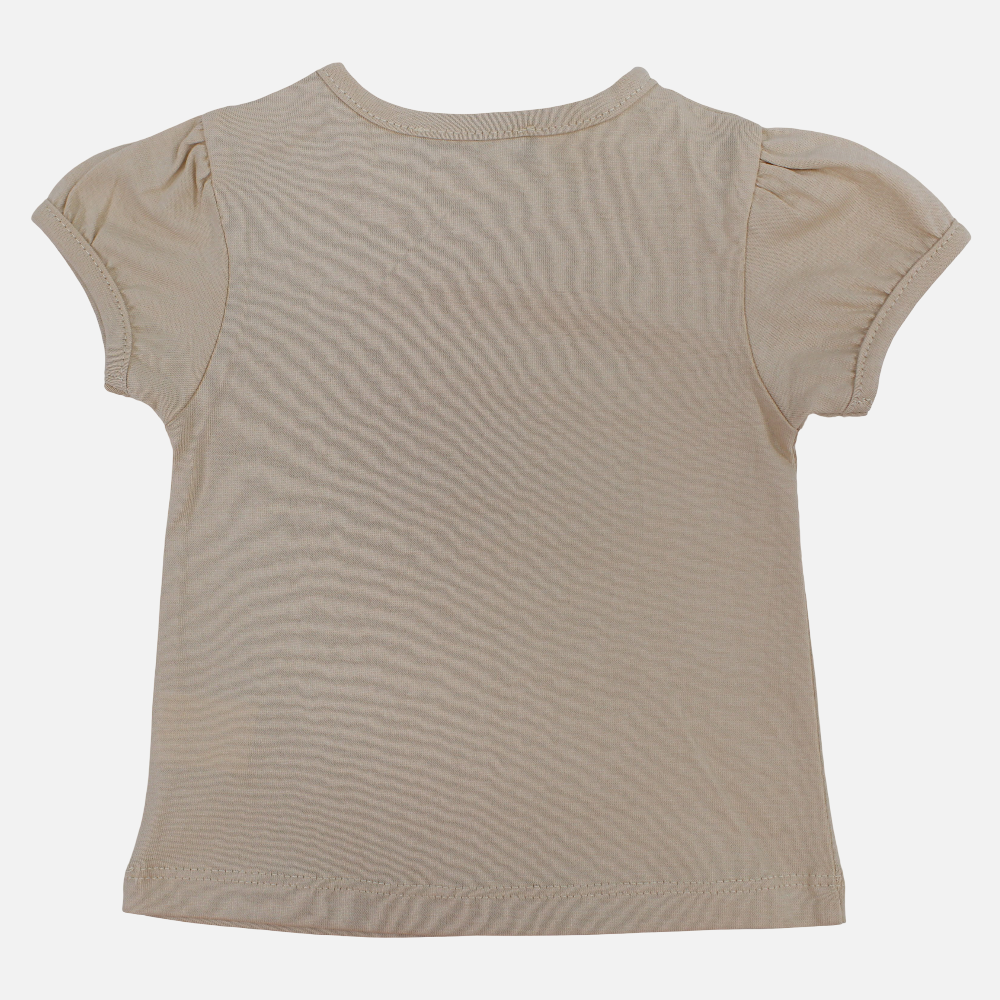 Baby Girls Cotton T-Shirt – Beige with Butterfly Design