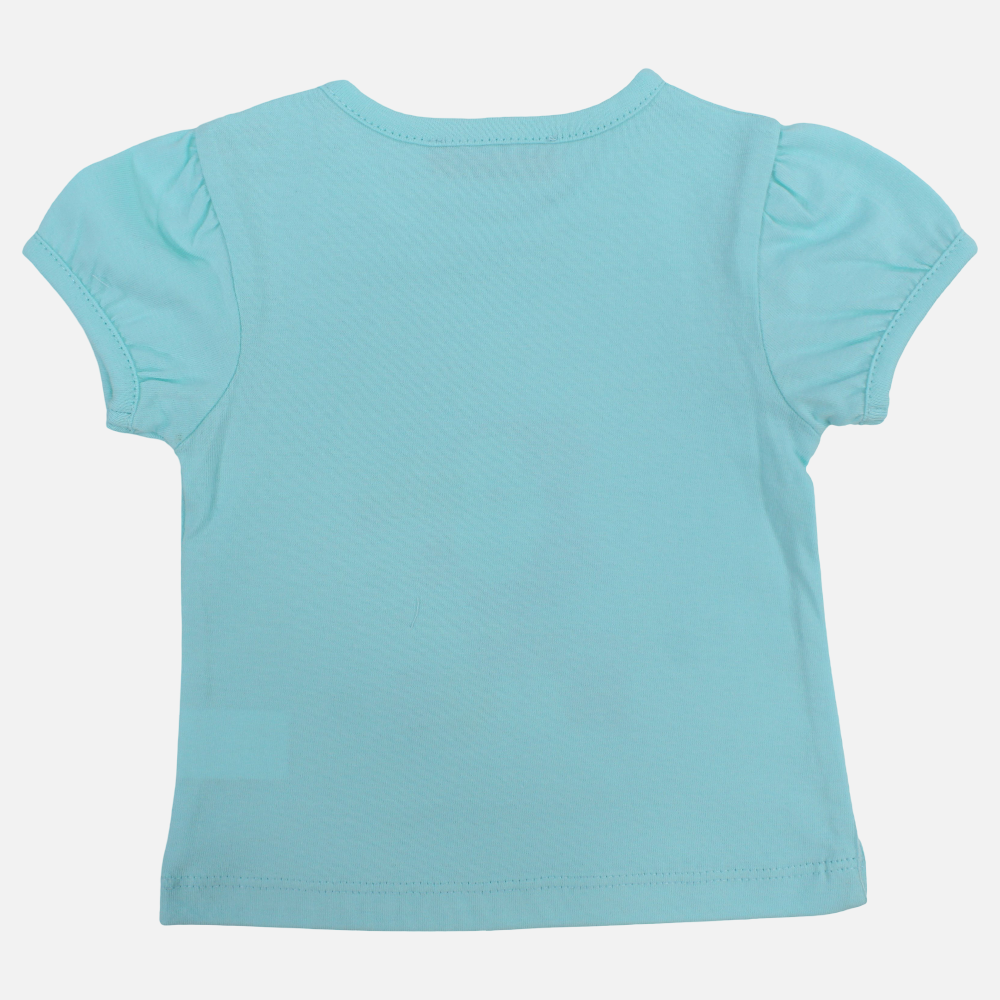 Baby Girls Cotton T-Shirt – Aqua with Parrot Design