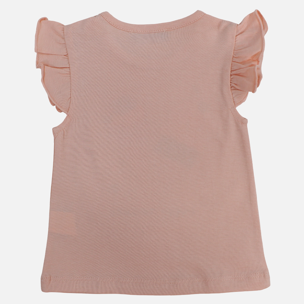Baby Girls Cotton T-Shirt - Salmon with Ice Cream Design