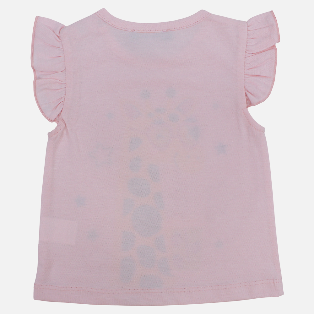 Baby Girls Cotton T-Shirt - Pink with Cool Giraffe Design