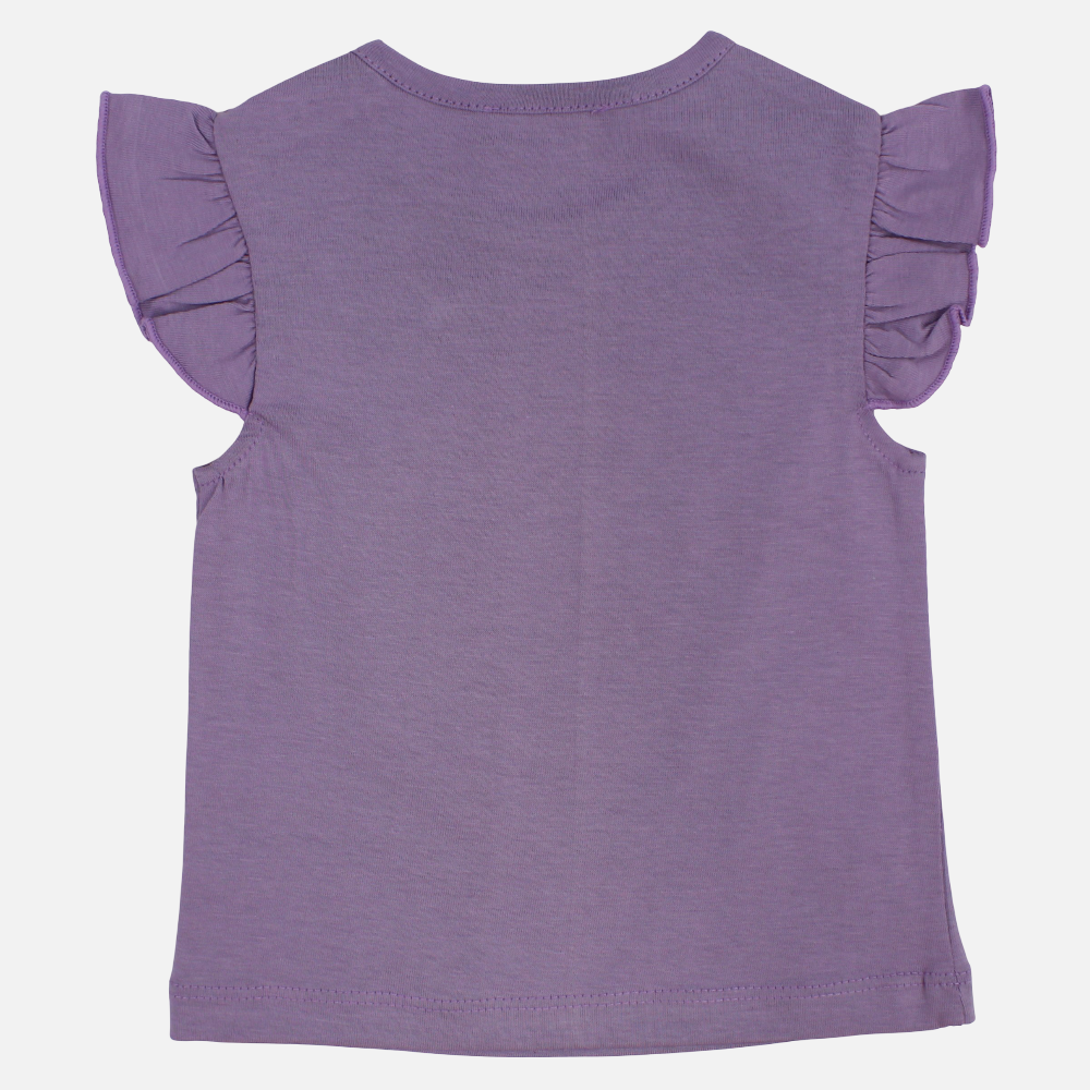 Baby Girls Cotton T-Shirt - Purple with Strawberry Juice Print