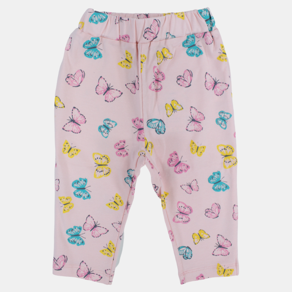 Baby Girls Cotton Leggings – Pink with Butterflies