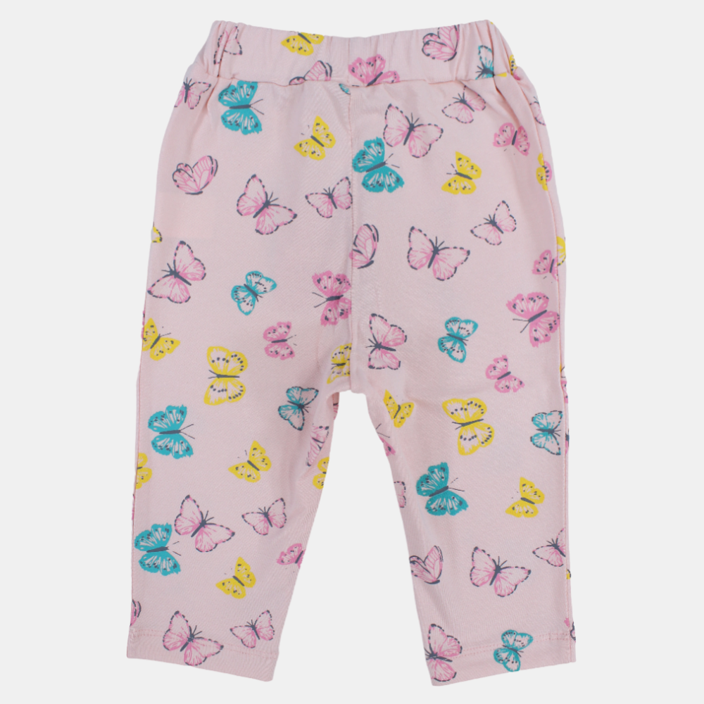 Baby Girls Cotton Leggings – Pink with Butterflies