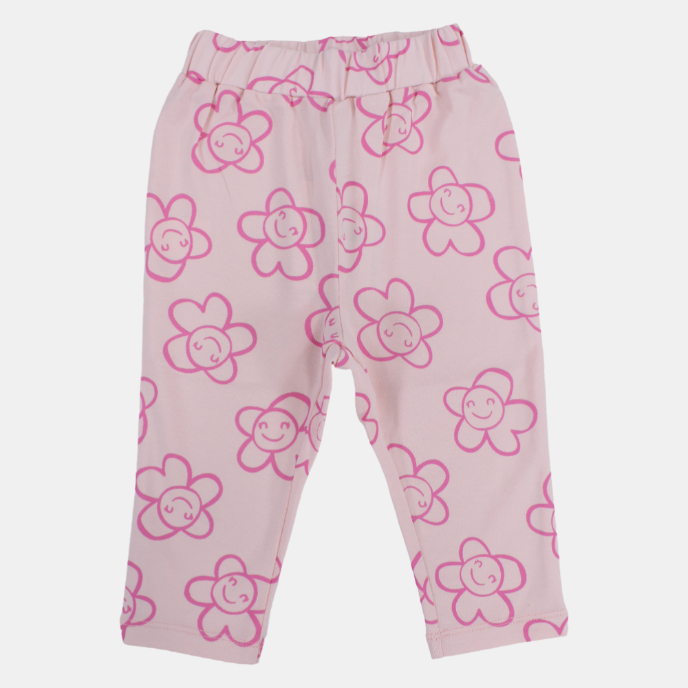 Baby Girls Cotton Leggings – Pink with Floral Print