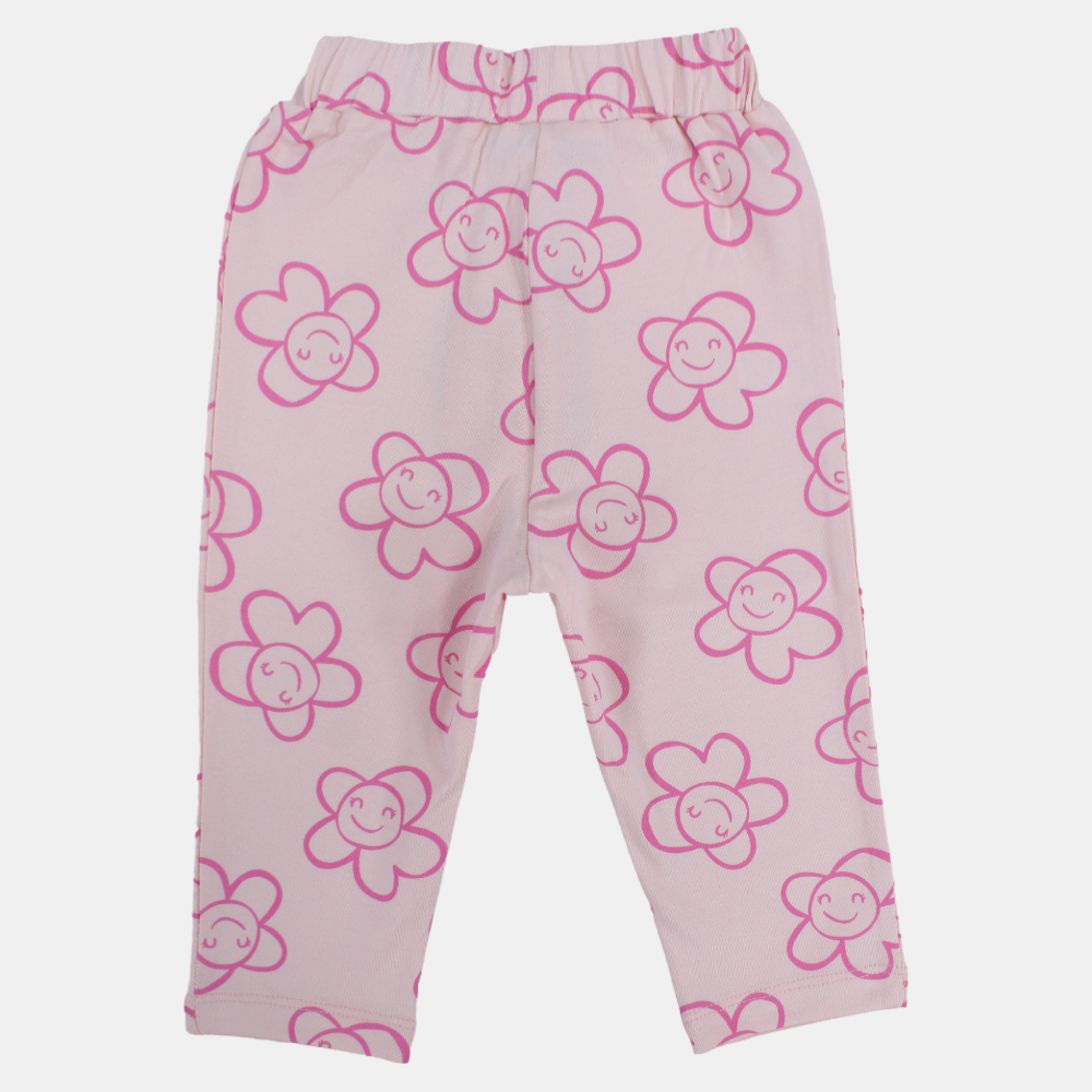 Baby Girls Cotton Leggings – Pink with Floral Print