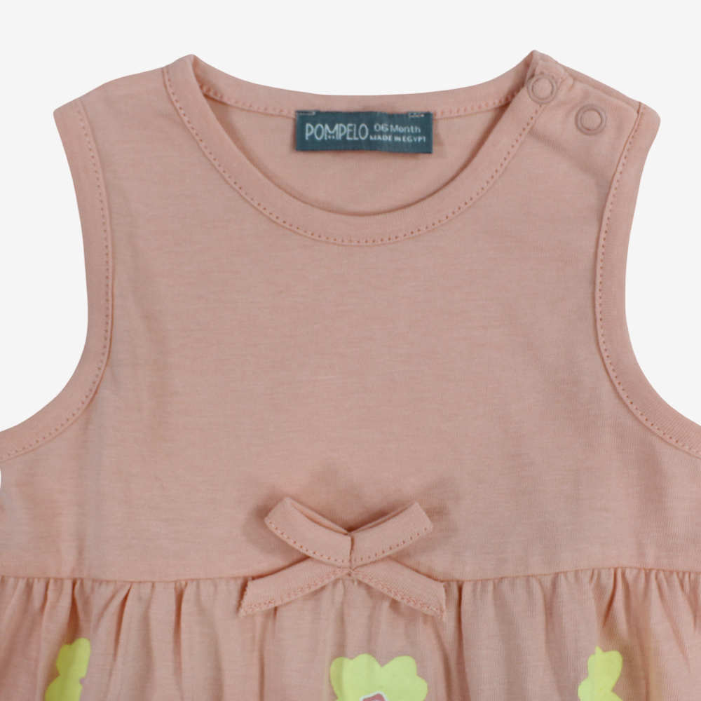 Baby Girls Cotton Dress - Salmon with Cute Little Flowers