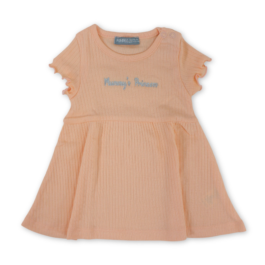 Baby Girls Cotton Dress – Salmon with "Mummy's Princess" Embroidery - Clothing - Pompelo